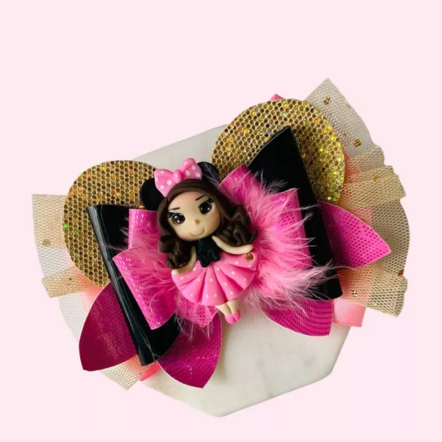 Minnie Mouse Ears Disney Inspired Hair Bow with Clay for Girls Toddler Handmade