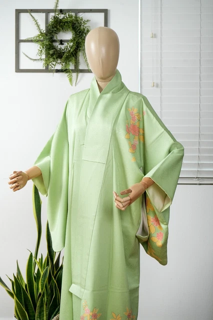 Dear Vanilla Japanese Silk Kimono Women's Robe Gown Authentic Japan Vintage Mint 2