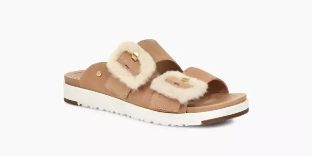 NUOVO UGG SANDALO Indiano Fluff da donna in Arroyo beige UK
