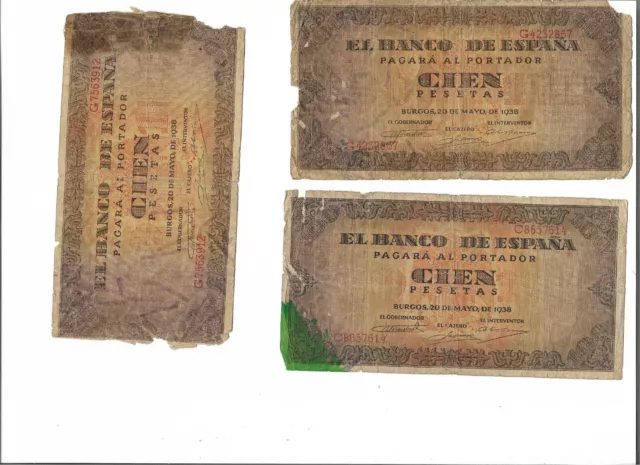 España: 100 Pesetas Gobierno De Burgos. Año 1938. Con Serie. Mal. Discreto.