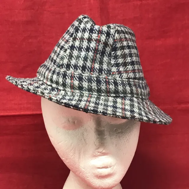 Wool Hat Donegal Tweed Fedora Gray Plaid Woven in Ireland for Shandon VTG 57