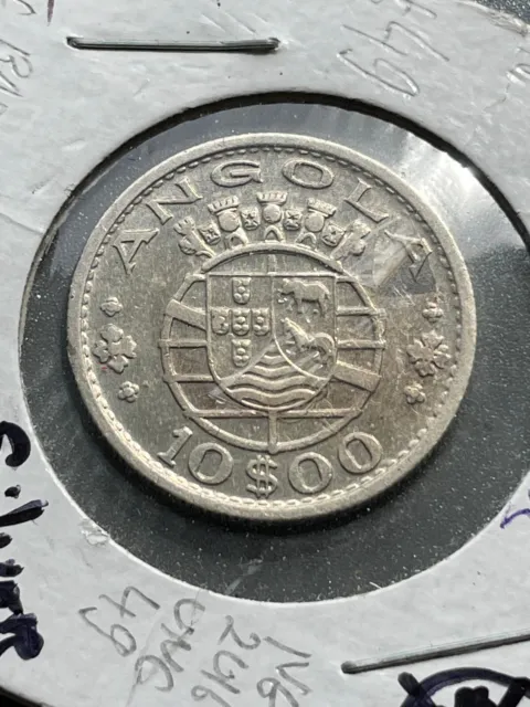 Portugal Angola Silver 10 Escudo 1955 High Grade