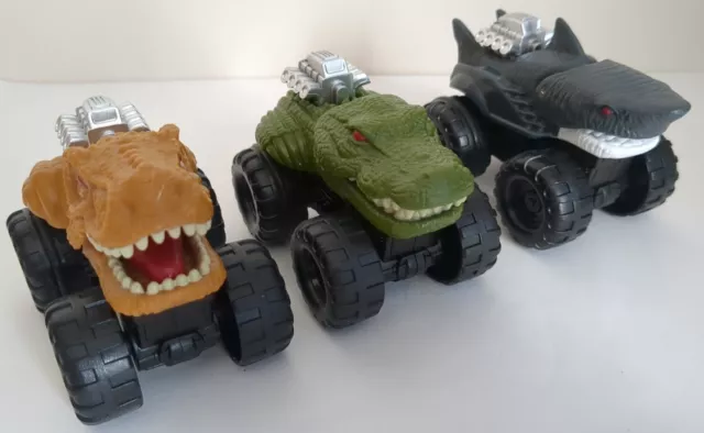 Bundle 3 X Dinosaur Head Pull Back & Go Cars. Approx 5cm X 7cm. Moving Jaws. VGC