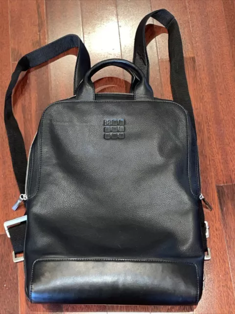 Moleskine Black Pebbled Leather Laptop / Tablet Backpack EUC