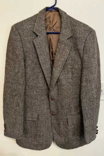 Harris Tweed 100% Scottish Wool Mens Blazer Sport Coat Jacket Brown SIZE 42 Long