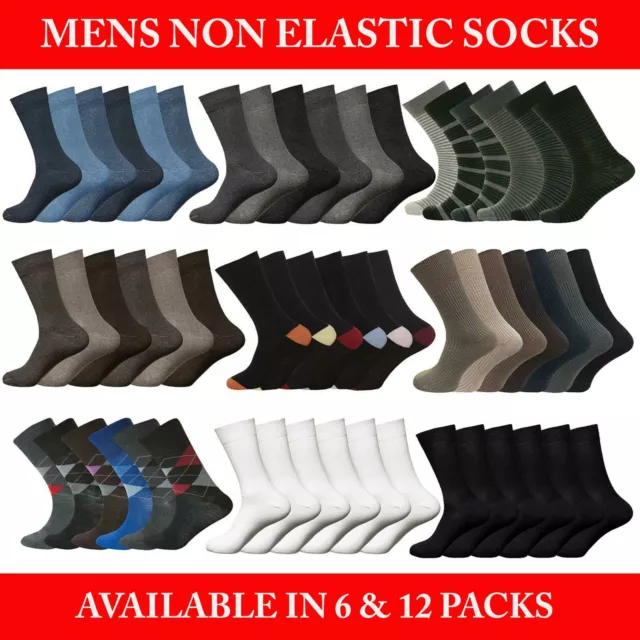 Mens Diabetic Socks Non Elastic Comfort Soft Grip Top 6 & 12 Pairs Sock UK Sizes