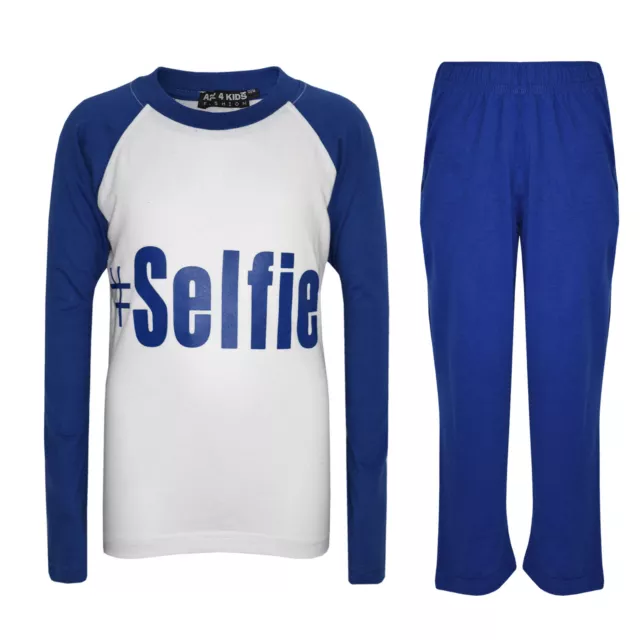 Enfants Garçons Pyjamas " # Selfie " Imprimé Stylé Royal Loungewears 5-13 Ans
