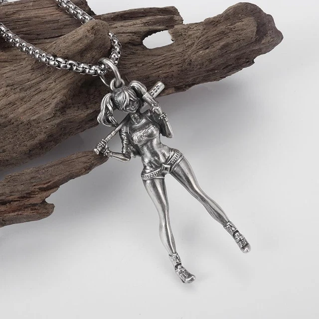 Punk Gothic Baseball Player Girl Pendant Necklace Men Women Fashion Jewelry