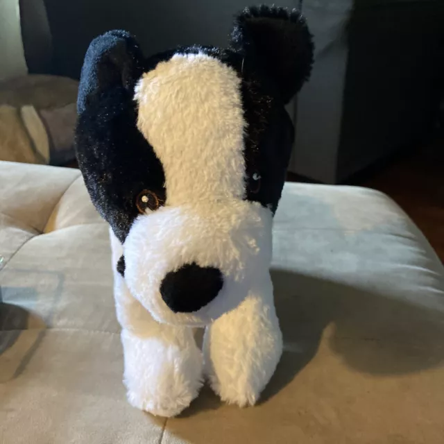 Goffa Dog Plush 12” Black & White Stuffed Animal Toy Super Soft Puppy Dog Toy