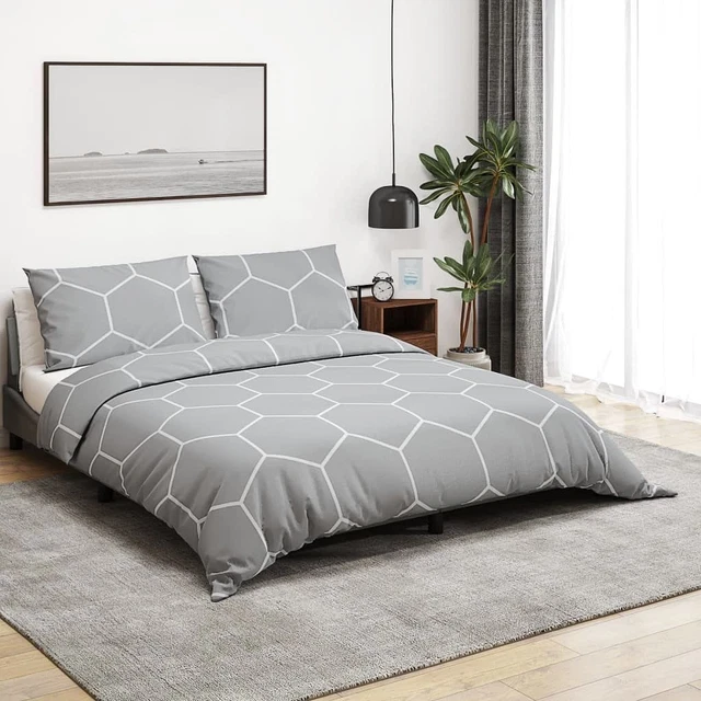 DUVET COVER SET Grey 135x200 cm Cotton £29.99 PicClick UK