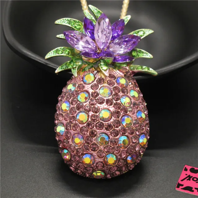 New Fashion Women  Purple Bling Fruit Pineapple Crystal Pendant Lady Necklace