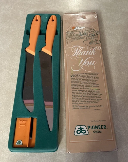 Nos Vintage Advertising Knife Set Pioneer Seeds Seed Corn Fiskars Brand