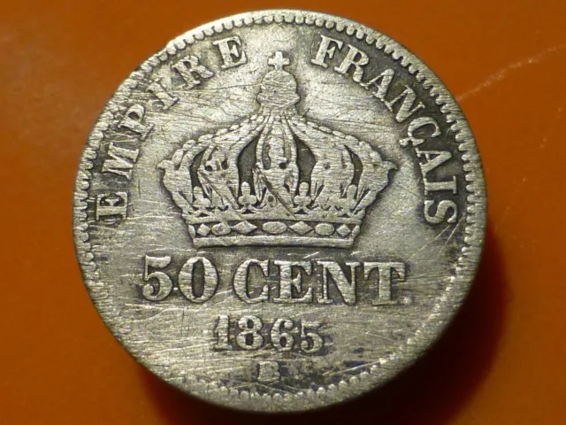 50 Cents (Argent) - Napoleon Iii - 1865 Bb - Recherchee & Qualite Tb !