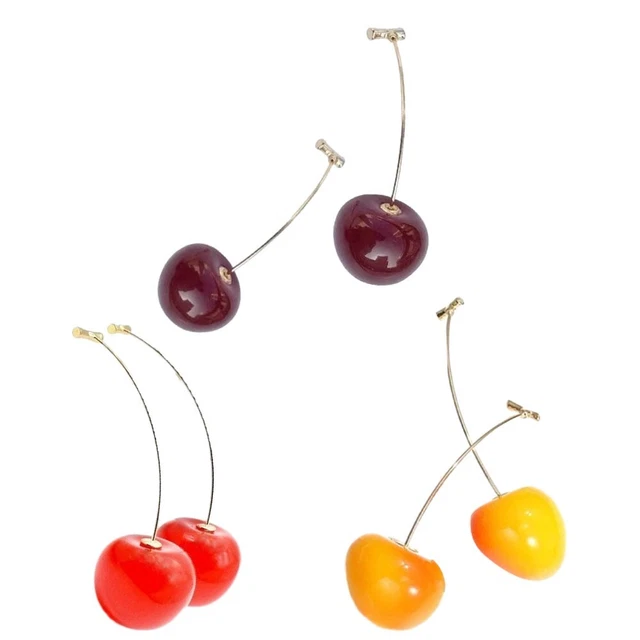 Boucles D'oreilles Pendantes 3D En Forme De Cerises Rouges En Plastique Pour Femmes Et Filles