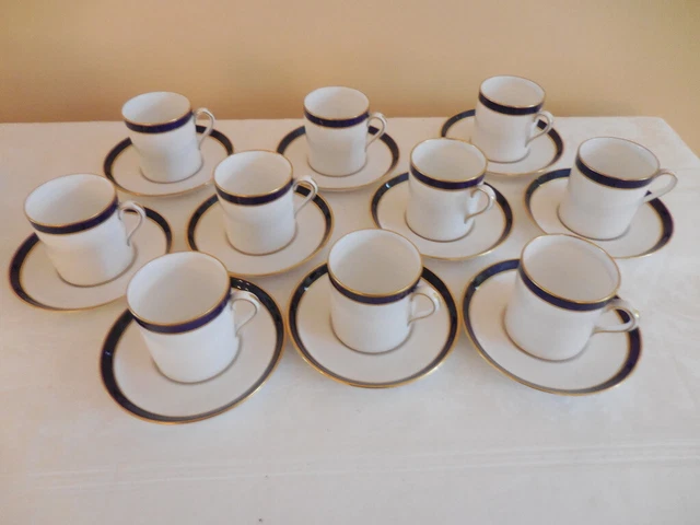 Lot of 10 19c Spode Cobalt Blue Gold Demitasse Espresso Cup Saucer Signed Consul