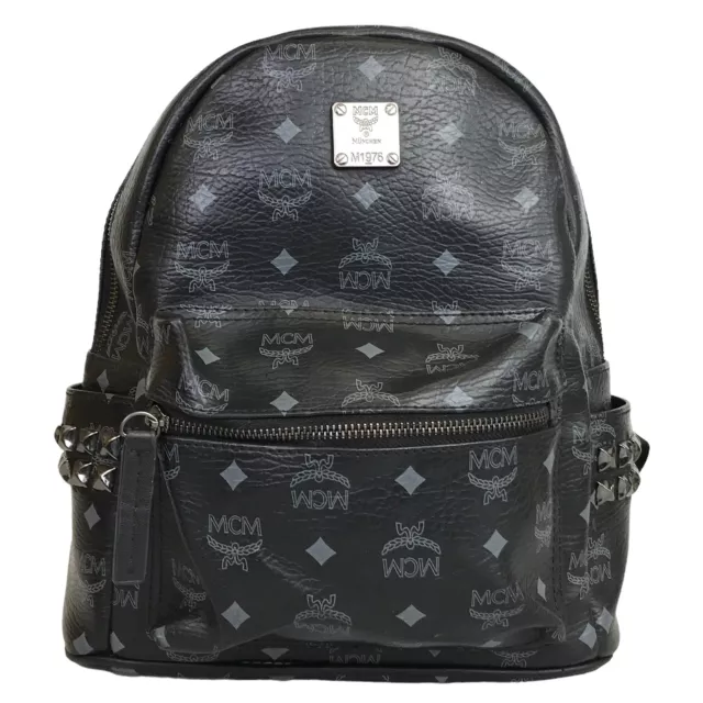 MCM Bag Backpack Vicetos Logo Leather Black M1976 Authentic
