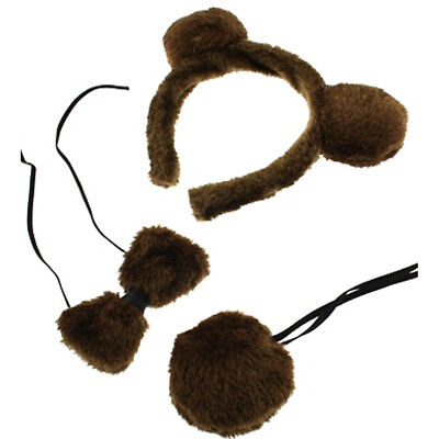Brown Bear Fancy Dress Set Ears Headband Tail Bow Tie Kit World Book Day Animal