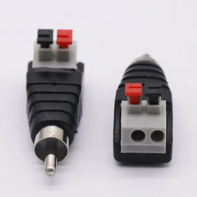 Speaker Wire A/V Cable to Audio Male RCA Connector (B13) Adapter Jack Press Plug