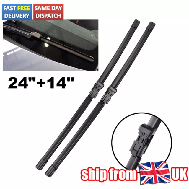 x2 Front Windscreen Wiper Blades Flat Wipers For Fiat 500 Ford KA 24''+14'' Set