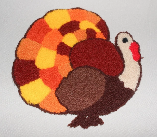 "Aplique bordado con aguja punzón pavo marrón naranja amarillo 8"" x 8"""