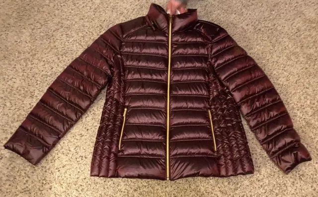 Michael Kors Packable Down Fill Puffer Maroon Jacket Coat Full Zip Sz XL