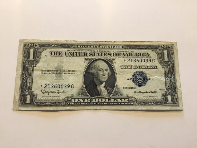 Vintage Star 1935-H $1 Silver Certificate One Dollar Bill Blue Seal Washington 2