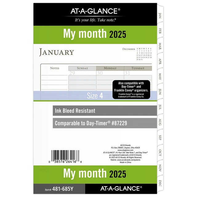 ATAGLANCE 2025 MONTHLY Planner Refill LooseLeaf Desk Size 5 12 x 8