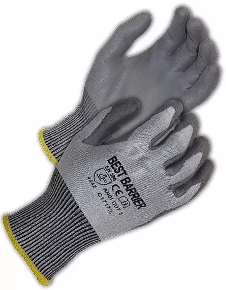 Ce Cut Resistant Level 4 (Ansi Cut Level 3) Grey Pu Palm Coated Gloves, 48 Pairs