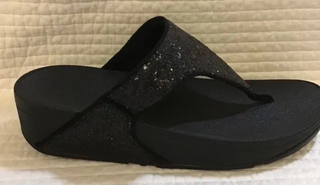 Fitflop Lulu Shimma Glitter Toe-Thong Black Size Us 8