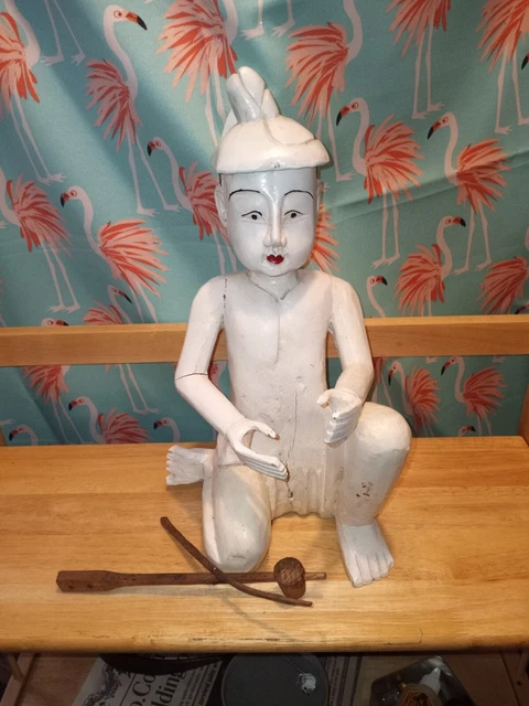 Hand Carved Wooden Burmese Statue? Beautiful Heavy 9