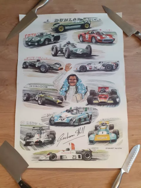 Vintage Graham Hill Formula 1 Racing Poster Print By Stewart Austin 69.5 x 49 cm