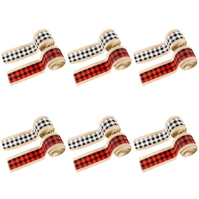 12 PCS Dekorative Weihnachten Band Schwarz Rot Plaid Band Urlaub Sackleinen Band