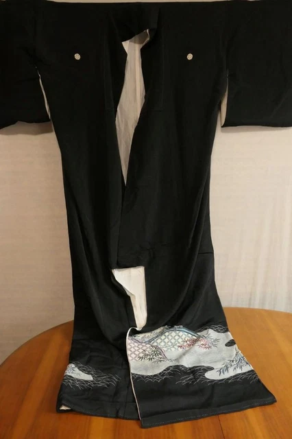 Edler Vintage Original Japan Tomesode Seiden Festtags Kimono Sw Handbem Zaunland