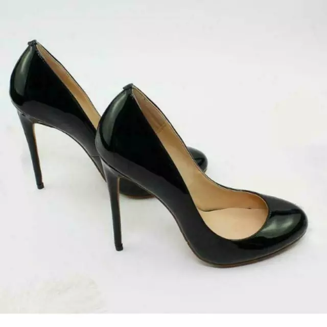 Women Round Toe High Heels Clubwear Party Slingback Shoes Patent Leather Pumps