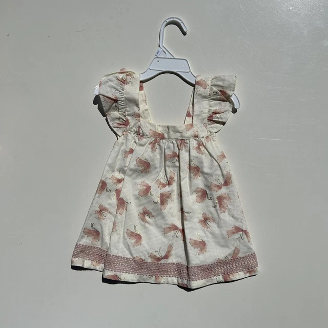 Girls Sleeveless Cream Dress with Pink Flowers Size 3 NWoT 