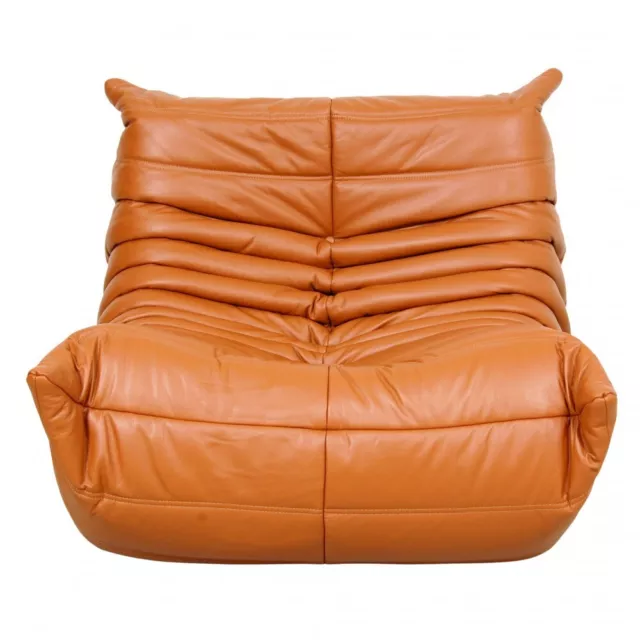 Michel Ducaroy TOGO lounge chair reupholstered in cognac colored leather