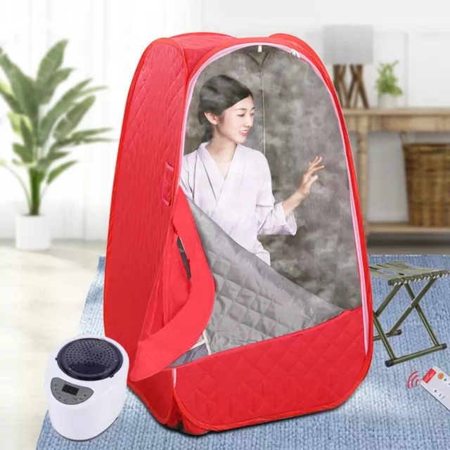 2.6L Red Home Steam Sauna Tent Full Body Spa Detox Therapy Loss Weight Portable