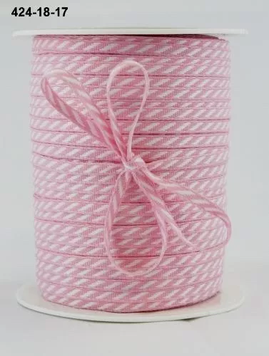 May Arts Ribbons~Solid Diagonal Stripe~Pink & White~1/8Th Inch Wide X 3 Yards!