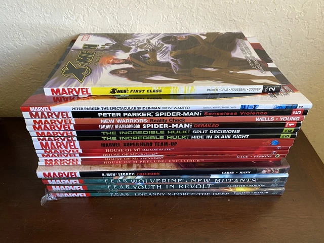 16 Marvel TPB HC LOT Spider-Man, Hulk, Fear Itself, House of M, X-Men
