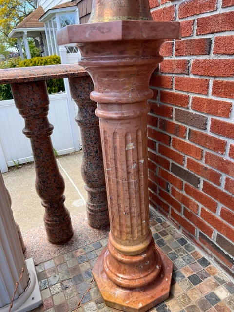 Antique Pink Solid Marble Pedestal - 39 Inches Tall in Excellent Condition