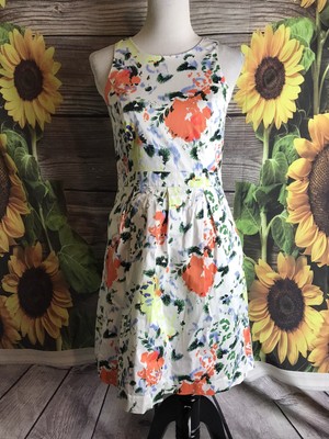 Gap Women's White High Neck Fit & Flare Floral Sara Dress Sz 4