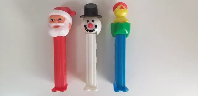 3 vintage 90's PEZ dispensers Christmas Santa C, Snowman, Easter Chick in Egg