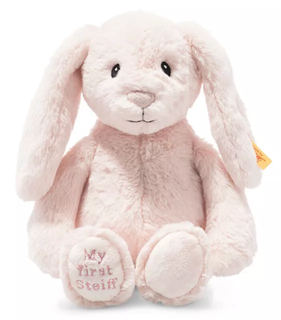 My First Steiff Hoppie Rabbit - pink plush cuddly baby bunny soft toy - 242359