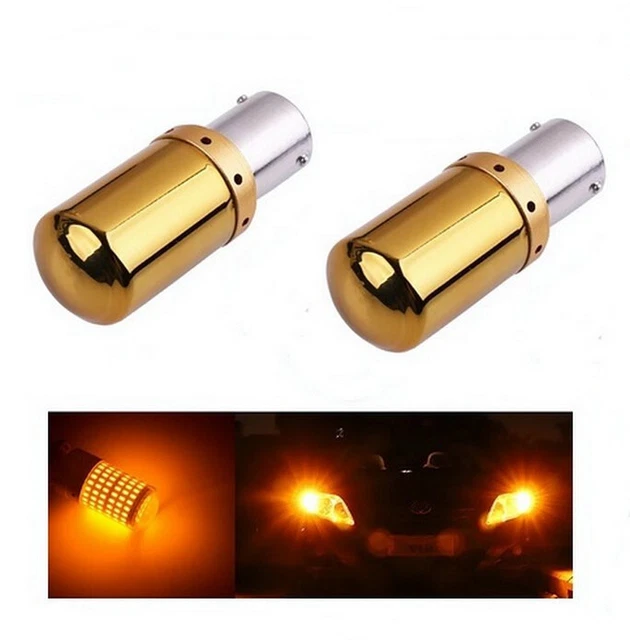 Kit De 2 Ampoules LED BA15S P21W Chrome Orange Canbus - 144 SMD, Ultra Lumineuses, Pour Clignotants Voiture