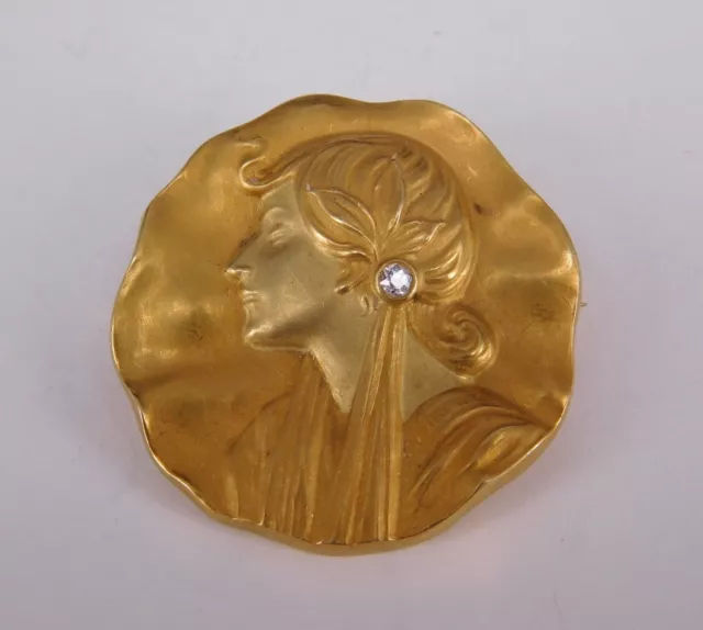 Jugendstil Brosche, 750 Gelbgold mit Diamant (S 3004)