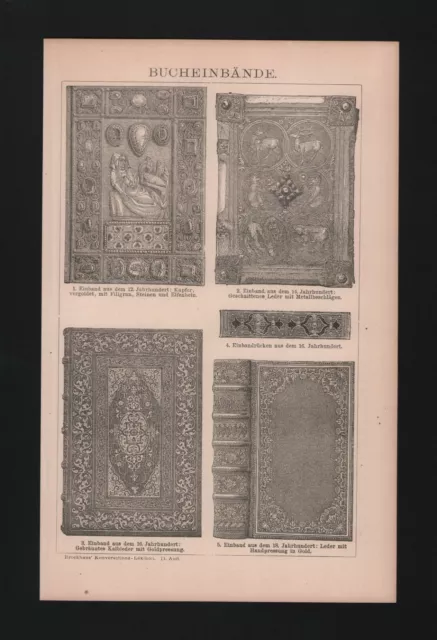 Lithografie 1893, Bucheinbände. Einband-Rücken