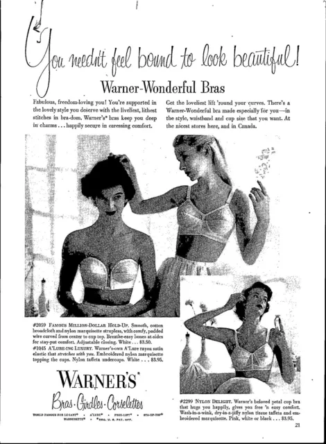 1952 Warner Vintage Print Ad Bras Girdles Corselettes Wonderful Cotton Nylon B&W