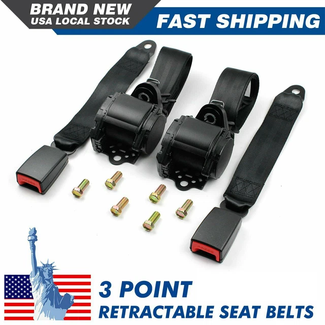 2x Universal Car Travel 2 Point Safety Adjustable Retractable Seat Belt Lap Belt