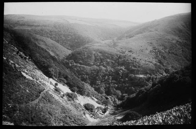 ANTIQUE Magic Lantern Slide LYN VALLEY FROM BLUE BALL C1900 OLD PHOTO DEVON