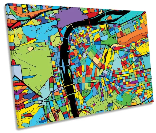 Prague City Modern Map Picture SINGLE CANVAS WALL ART Print Multi-Coloured